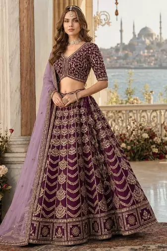D Purple Art Silk Semi Stitched Lehenga Choli with Heavy Embroidery Work