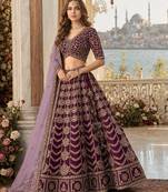 D Purple Art Silk Semi Stitched Lehenga Choli with Heavy Embroidery Work