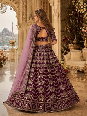 D Purple Art Silk Semi Stitched Lehenga Choli with Heavy Embroidery Work 2