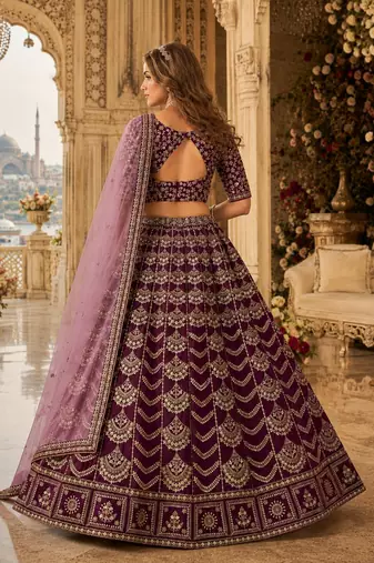 D Purple Art Silk Semi Stitched Lehenga Choli with Heavy Embroidery Work