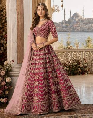 Maroon Art Silk Semi Stitched Lehenga Choli with Heavy Embroidery Work 1