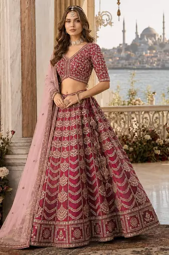 Maroon Art Silk Semi Stitched Lehenga Choli with Heavy Embroidery Work
