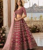 Maroon Art Silk Semi Stitched Lehenga Choli with Heavy Embroidery Work