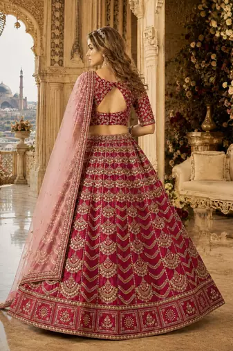 Maroon Art Silk Semi Stitched Lehenga Choli with Heavy Embroidery Work