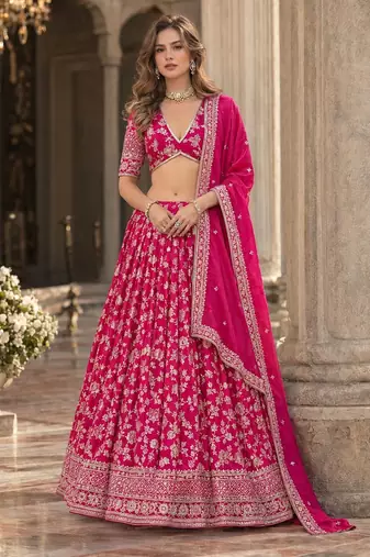 Magenta Dola Silk Semi Stitched Lehenga Choli with Heavy Embroidery Work