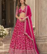Magenta Dola Silk Semi Stitched Lehenga Choli with Heavy Embroidery Work