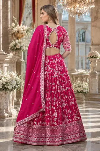 Magenta Dola Silk Semi Stitched Lehenga Choli with Heavy Embroidery Work