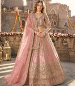 Pink Art Silk Semi Stitched Lehenga Choli with Heavy Embroidery Work