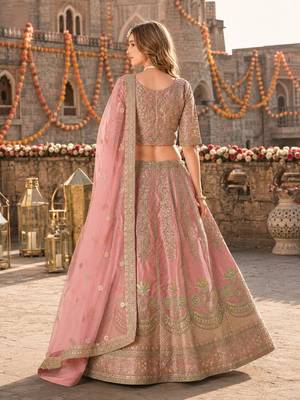 Pink Art Silk Semi Stitched Lehenga Choli with Heavy Embroidery Work 2