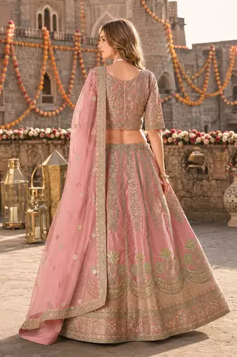 Pink Art Silk Semi Stitched Lehenga Choli with Heavy Embroidery Work