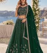 D Green Faux Georgette Semi Stitched Lehenga Choli with Embroidered & Sequence Work
