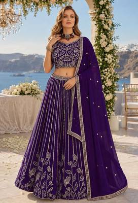 Violet Faux Georgette Semi Stitched Lehenga Choli with Embroidered & Sequin Work 1