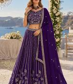 Violet Faux Georgette Semi Stitched Lehenga Choli with Embroidered & Sequin Work