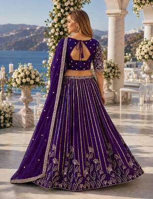 Violet Faux Georgette Semi Stitched Lehenga Choli with Embroidered & Sequin Work 2