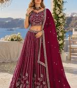 Maroon Faux Georgette Semi Stitched Lehenga Choli with Embroidered & Sequence Work