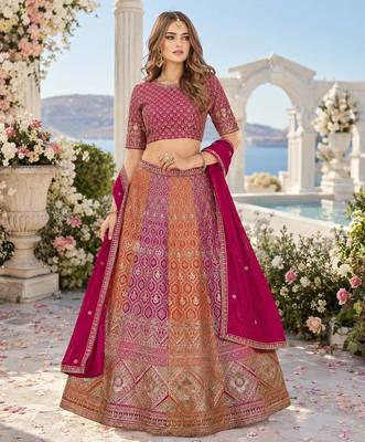 Rani Faux Georgette Semi Stitched Lehenga Choli with Embroidered & Sequin Work 1