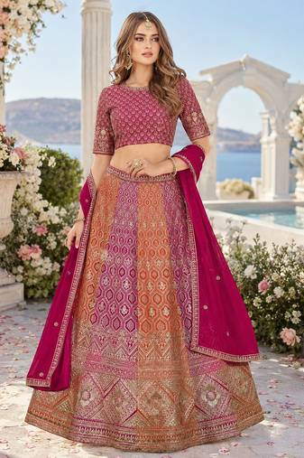 Rani Faux Georgette Semi Stitched Lehenga Choli with Embroidered & Sequin Work
