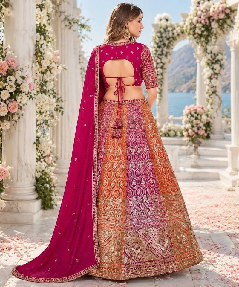 Rani Faux Georgette Semi Stitched Lehenga Choli with Embroidered & Sequin Work