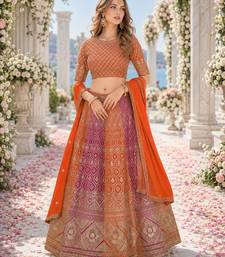 Orange Faux Georgette Semi Stitched Lehenga Choli with Embroidered & Sequence Work