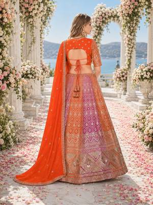 Orange Faux Georgette Semi Stitched Lehenga Choli with Embroidered & Sequence Work 2
