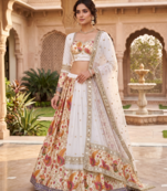 Navratri Special White Floral Printed & Embroidered Lehenga Choli with Dupatta