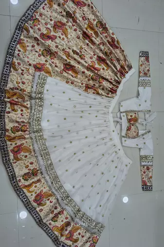 Navratri Special White Floral Printed & Embroidered Lehenga Choli with Dupatta