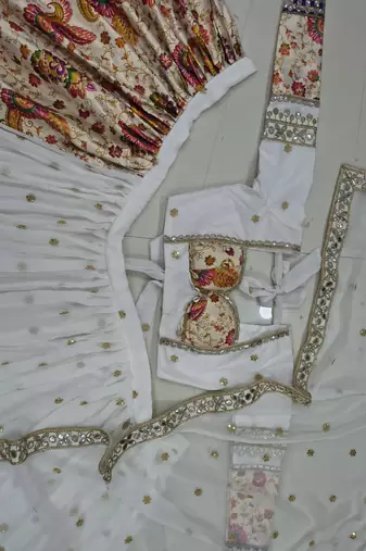 Navratri Special White Floral Printed & Embroidered Lehenga Choli with Dupatta