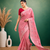 Peach  Embroidery White Thread Work Design And Cotton Blend Saree With Unstitched Blouse