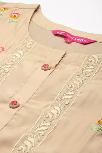 Floral Embroidered Thread Work Kurta With Trousers & Dupatta