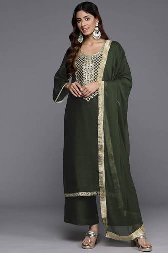 Ethnic Motifs Yoke Design Kurta with Palazzos & Dupatta