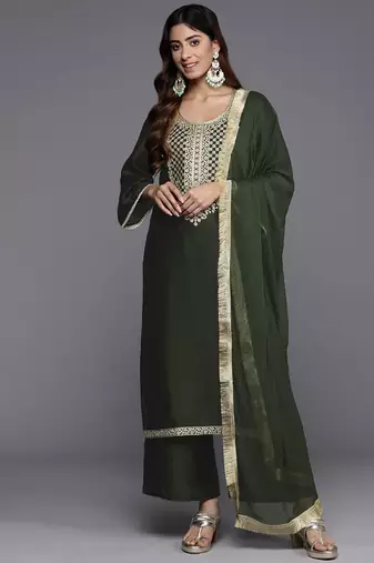 Ethnic Motifs Yoke Design Kurta with Palazzos & Dupatta