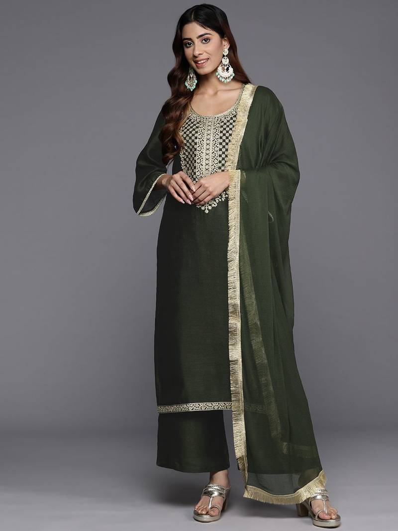 Ethnic Motifs Yoke Design Kurta with Palazzos & Dupatta