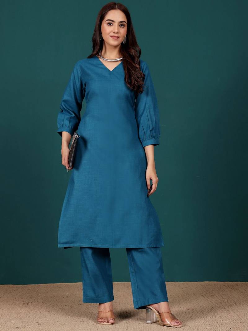 Women V-Neck Regular Kurta with Trousers