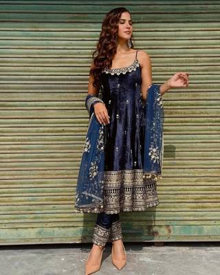 Royal Blue Anarkali Kurta Set with Designer Embroidery & Dupatta 2