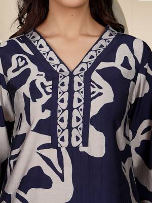 Women Abstract Printed V Neck Flared Sleeve Kurta with Trouser 2