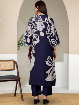 Women Abstract Printed V Neck Flared Sleeve Kurta with Trouser 5