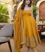 Yellow Anarkali Kurta Set with Designer Embroidery & Dupatta