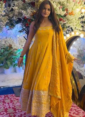 Yellow Anarkali Kurta Set with Designer Embroidery & Dupatta 2