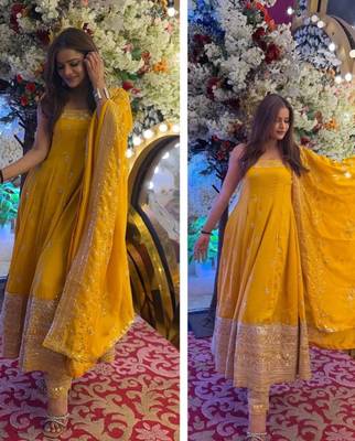 Yellow Anarkali Kurta Set with Designer Embroidery & Dupatta 3