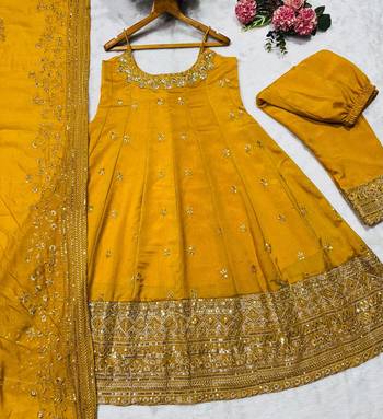 Yellow Anarkali Kurta Set with Designer Embroidery & Dupatta 4