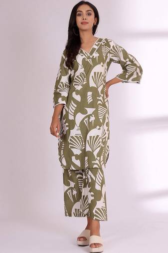Women Abstract Printed V-Neck Pure Cotton Kurta with Palazzos
