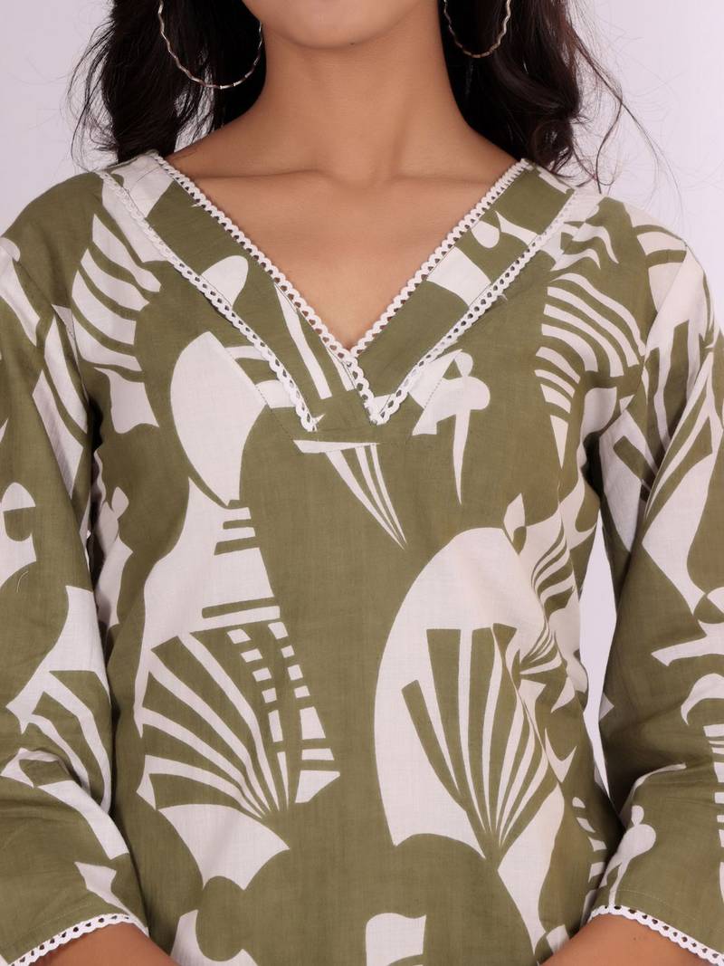Women Abstract Printed V-Neck Pure Cotton Kurta with Palazzos
