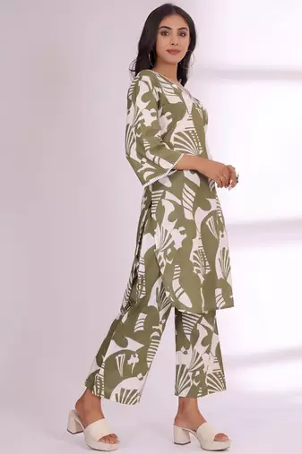Women Abstract Printed V-Neck Pure Cotton Kurta with Palazzos