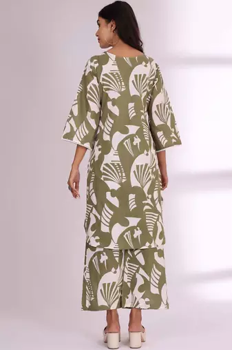 Women Abstract Printed V-Neck Pure Cotton Kurta with Palazzos