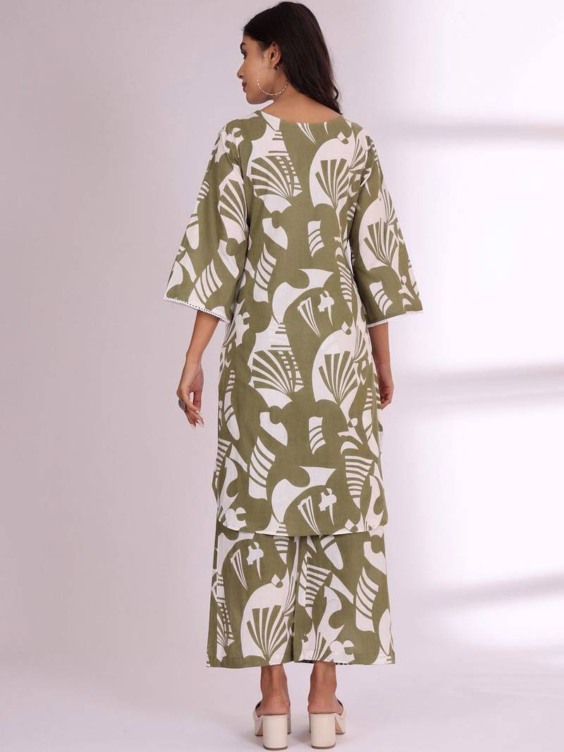 Women Abstract Printed V-Neck Pure Cotton Kurta with Palazzos