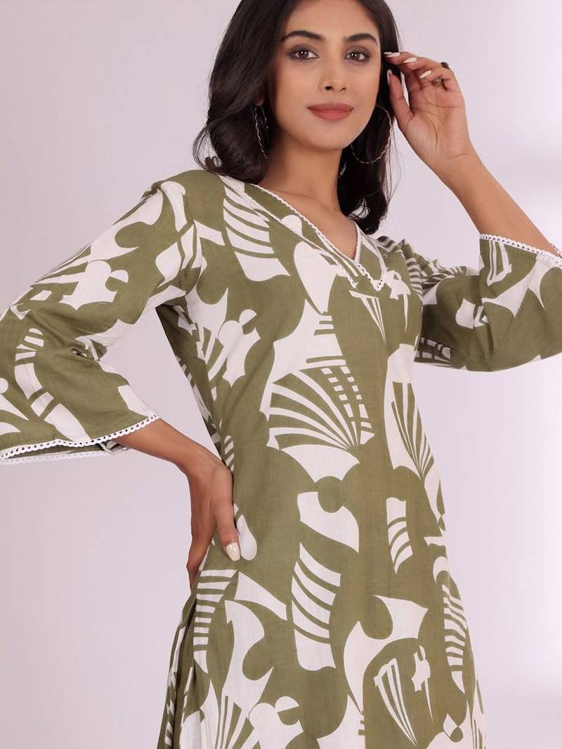 Women Abstract Printed V-Neck Pure Cotton Kurta with Palazzos