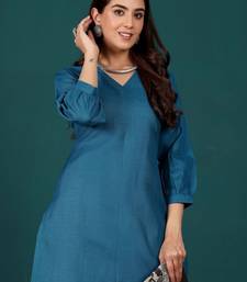 V-Neck Bell Sleeves Straight Kurta With Trousers