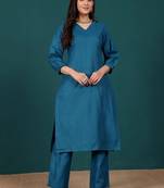 V-Neck Bell Sleeves Straight Kurta With Trousers