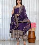 Purple Anarkali Kurta Set with Designer Embroidery & Dupatta