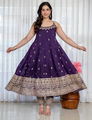 Purple Anarkali Kurta Set with Designer Embroidery & Dupatta 2